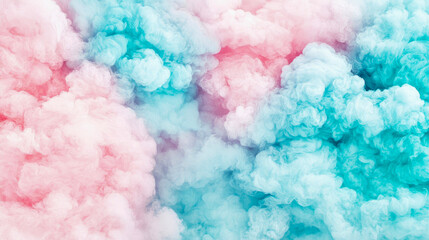 Fototapeta premium Vibrant and soft abstract background featuring intertwining pastel pink and light blue smoke clouds creating dynamic, dreamy texture
