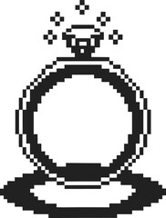 Fototapeta premium Pixel art engagement ring with sparkling diamond, minimal black and white jewelry icon, retro digital illustration
