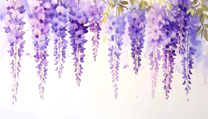 Watercolor wisteria floral border