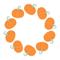 Autumn pumpkin circle frame. harmonious and festive autumn design. Perfect for Thanksgiving and harvest festivals, Cards, invitations, posters, social media graphics, packaging. Round border 