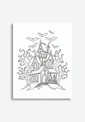 Fototapeta premium Spooky Haunted House Halloween Line Art Illustration