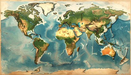 Vintage world map with textured relief