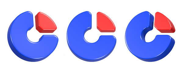 pie chart diagram data 3d rendering icon red and blue color