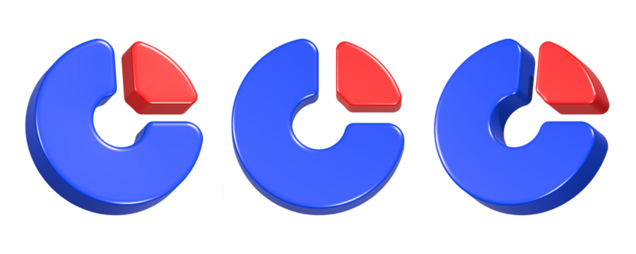 pie chart diagram data 3d rendering icon red and blue color