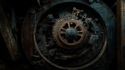 Fototapeta premium Close up view of an old rusty clockwork mechanism