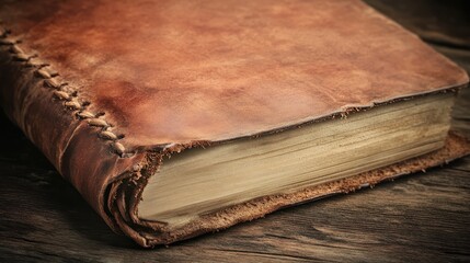 Antique Leather Book with Intricate Hand Stitched Binding