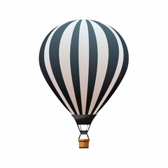 Naklejka premium Black and White Hot Air Balloon with Vertical Stripes and Basket Centered Against White Background