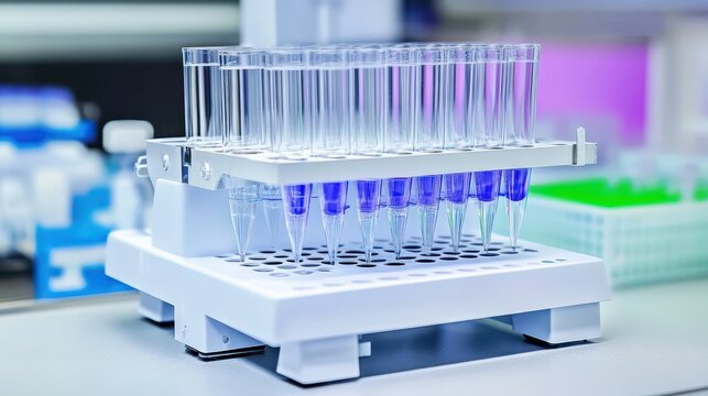 Laboratory test tubes in a centrifuge rack for scientific analysis
