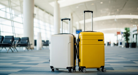 Luggage in Airport Terminal Suitcases Waiting Travel Transportation Journey Luggage and Baggage in Modern Airport Setting Travel Concept