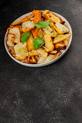 grilled zucchini warm salad vegetables dish natural product tasty snack fresh delicious gourmet food background on the table rustic top view copy space keto and paleo diet vegan and vegan food