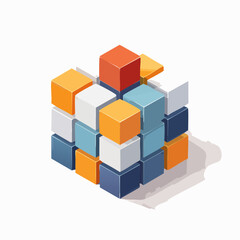 Obraz premium Abstract building blocks forming a 3D cube structure, symbolizing construction, data, and organization