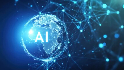 Abstract representation of artificial intelligence ai with a glowing globe and digital network connections 4k video - Powered by Adobe