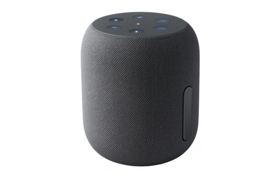 Smart speaker with illuminated controls isolated on a transparent background