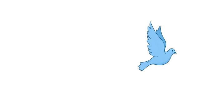 A single blue dove flies gracefully against a clean white background, symbolizing peace and hope.