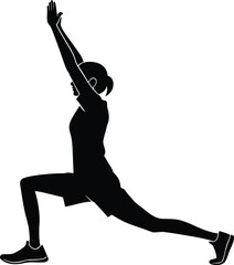 Woman lunges forward with arms raised silhouette vector