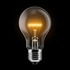 A close-up of a light bulb, showing the warm glow of the filament against a black background.