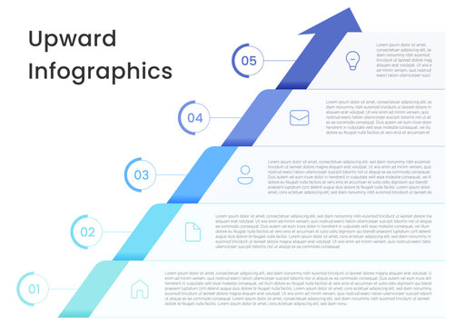 A professionally designed vector infographic featuring a modern upward growth chart with 5 distinct steps. This template includes business-relevant icons and clean visual elements, making it ideal 