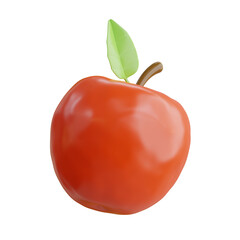 Glossy Red Apple Fruit with Green Leaf and Brown Stem Isolated on Transparent Background Healthy Food Concept Studio Shot