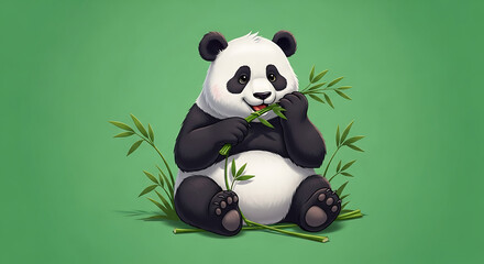 cute panda bear holding bamboo illustration