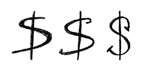 Set of hand drawn dollar currency symbol. Brush stroke doodle. Single element for design