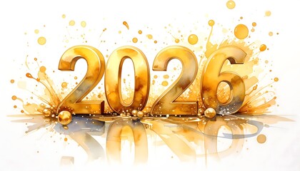 Celebrate the New Year with this stunning watercolor 2026 design, perfect for greeting cards and festive marketing campaigns to ring in the future!