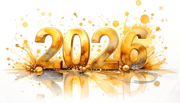 Celebrate the New Year with this stunning watercolor 2026 design, perfect for greeting cards and festive marketing campaigns to ring in the future!