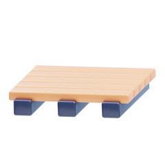 Simple 3D Rendered Wooden Pallet With Blue Supports On A Transparent Background