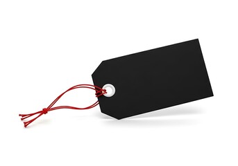 Black blank price tag with red string isolated on white background