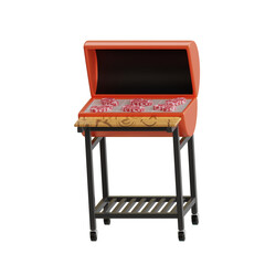 Orange Barbecue Grill With Raw Meat On Transparent Background