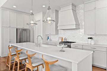 Kitchen with a white counter and white cabinets