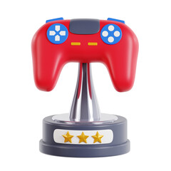 Red Game Controller Trophy With Three Gold Stars On A Silver Stand And A Dark Gray Base With Blue Accents And Buttons On A Transparent Background