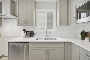 Kitchen with white cabinets and a stainless steel dishwasher
