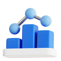 Abstract 3D Blue Bar Chart with Connected Nodes Representing Data Analysis and Growth on a White Base Against a Transparent Background