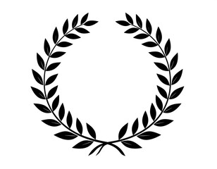 A symmetrical black laurel wreath icon, symbolizing victory or achievement, with a white background