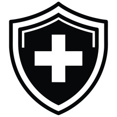 Medical Shield with Cross Symbol Black and White Protection Concept