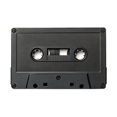 Fototapeta premium A close up shot of a black audio cassette tape with a black background in a studio setting view