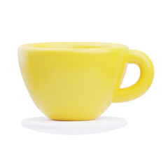 A Simple Yellow Coffee Cup Renders On A Transparent Background With A Subtle Shadow Element Underneath