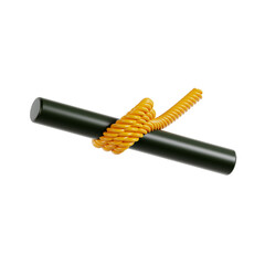 Coiled Bright Yellow Barbed Wire Wrapped Around a Dark Green Metal Rod on a Transparent Background