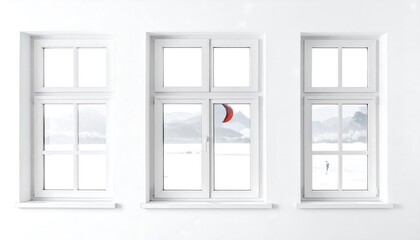 White room with windows showing winter landscape