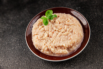Canned crab meat seafood natural product tasty snack fresh delicious gourmet food background on the table rustic top view copy space pescetarian diet