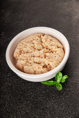 Canned crab meat seafood natural product tasty snack fresh delicious gourmet food background on the table rustic top view copy space pescetarian diet
