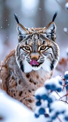 Obraz premium Wildcat in snowy woods