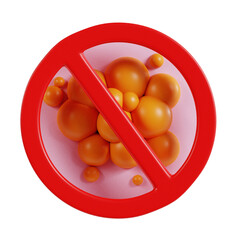 Red Prohibition Sign Over Spherical Orange Objects Representing Cholesterol Blocked Healthy Lifestyle Concept Transparent Background
