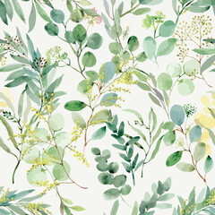 Watercolor Green Leaves Botanical Seamless Design