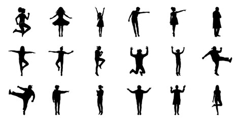 Fototapeta premium Diverse people in dynamic poses silhouettes jumping