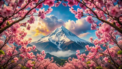 Spring Mountain Vista Through Kaleidoscopic Flowers