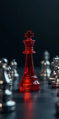 Lone chess piece facing an army of opponents on a chessboard, symbolizing courage, strategy, and determination in a minimalist 3D scene.