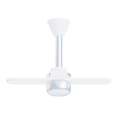 Modern white ceiling fan with three blades and metallic central hub on a transparent background showcasing a clean and minimalist design for home or office ventilation