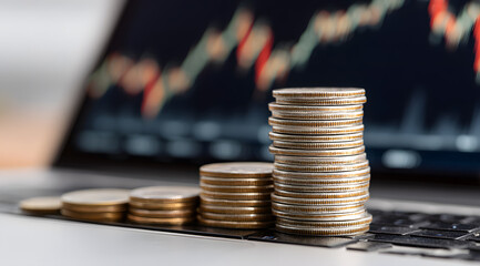 stacks of coins on financial graph