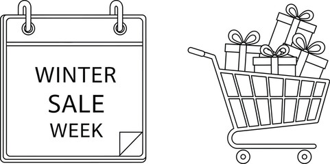 Winter sale week calendar shopping cart gifts presents promotion retail shop
